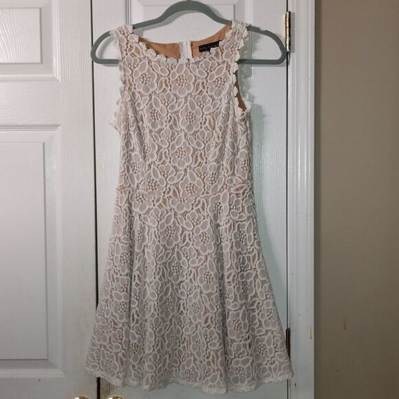 City Triangles Ivory Crochet Capped Sleeve Midi Lined Dress - Picture 1 of 7